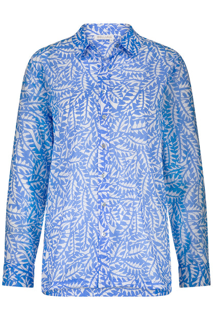 Belluna Moni blouse print leaves kobalt